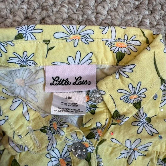 Little Lass Baby Girls Yellow Daisy‎ Eyelet Dress & Leggings Set Size 24 Months - Picture 4 of 4